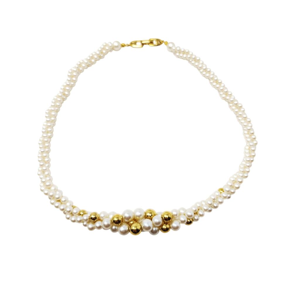 Vintage Napier Necklace Twisted Strand Faux Pearl Gold Tone Collar Statement